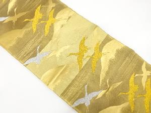 アンティーク　遠山に群鶴模様織出し袋帯（材料）